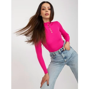 Dark pink ribbed lady's turtleneck blouse