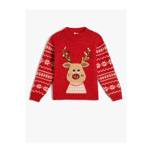 Koton Christmas Sweater Deer Pattern Crew Neck Sequined Detailed