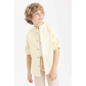 DEFACTO Boy Straight Collar Linen Look Long Sleeve Shirt