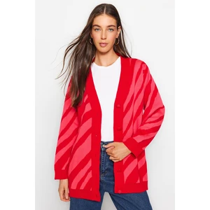 Trendyol Red Animal csíkos mintás kötöttáru Cardigan