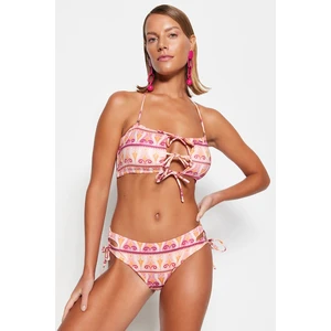 Trendyol Ethnic Patterned Strapless Tie Bikini Top