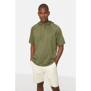 Trendyol Khaki Men's Oversize Hooded Short Sleeve Sweatshirt