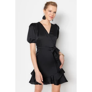 Trendyol Black Belted Double Breasted Satin Mini Woven Dress