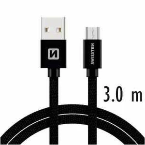 Datový kabel Swissten Textile USB/MicroUSB, 3,0m, černý