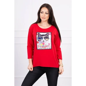 Blouse with cat graphics 3D red