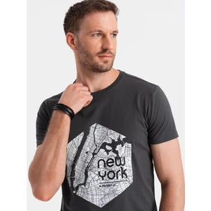 Ombre Men's cotton t-shirt with map motif print - graphite