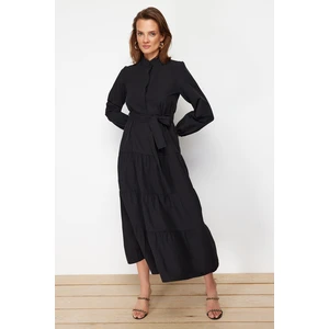 Trendyol Black Belted Grand Collar Button Detailed Woven Dress