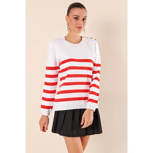 Bigdart 15820 Button Detail Striped Sweater - C.red