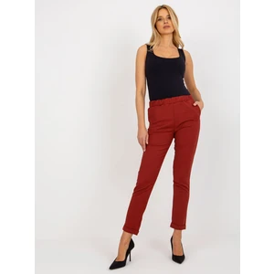 Women's suit trousers with elastic waistband - burgundy