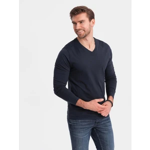 Ombre Men's unprinted V-NECK longsleeve - navy blue