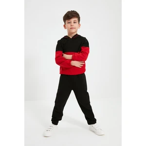 Trendyol Black Color Block Hooded Boy Knitted Slim Tracksuit Set