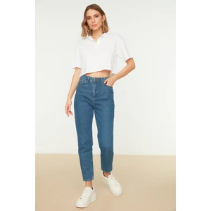 Trendyol White Polo Neck Crop Knitted T-Shirt