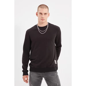 Trendyol Black Men's Crew Neck Regular Fit Sweatshirt with Slogan Label