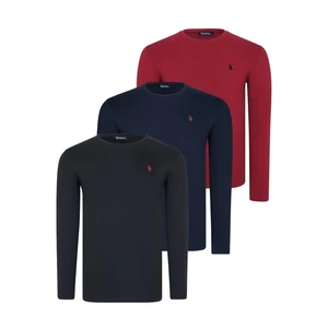 TRIPLE SET T8588 DEWBERRY ROUND NECK MEN'S SWEATSHIRT-BLACK-NAVY-BURGUNDY