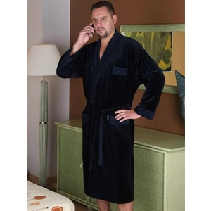 Bathrobe De Lafense 712 Men's long velour M-2XL navy blue 042