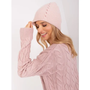 Dusty pink knitted beanie with rhinestones