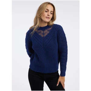 Orsay Women's Sweater with Lace in Navy Blue - Women