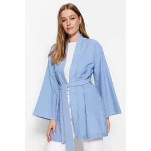 Trendyol Weave Priehľadné pruhované kimono & Kaftan s modrým pásom