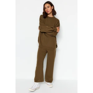 Trendyol Khaki Wide Fit Balloon Sleeves Knitwear Top and Bottom Set