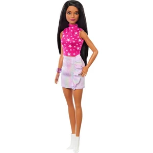 Mattel Barbie modelka růžové kostkované šaty s černou mašlí