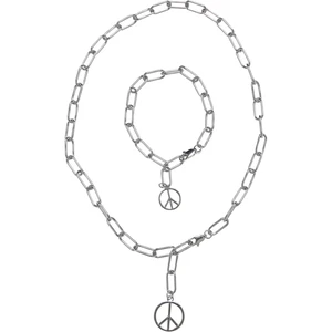 Y Chain Peace Pendant Necklace and Bracelet Silver