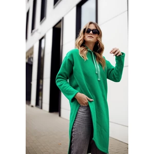 Oversized warm green tunic with asymmetrically cut side