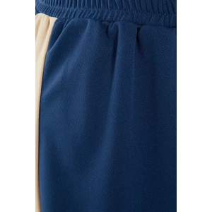 Trendyol Curve Blue Elastic Waist Stripe Detailed Wide Leg Knitted Trousers