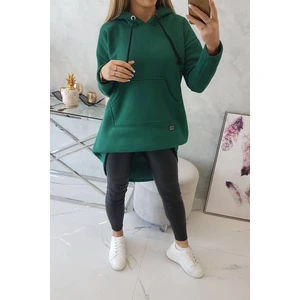 Wadded sweatshirt with long back and hood dark green