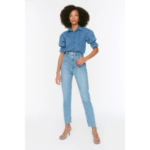 Trendyol Blue Tall Double Button Detailed High Waist Mom Jeans