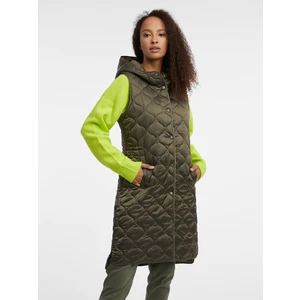 Khaki women's long quilted vest ORSAY