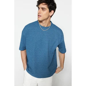 Trendyol Indigo Men's Oversized Crew Neck Basic Textured T-Shirt