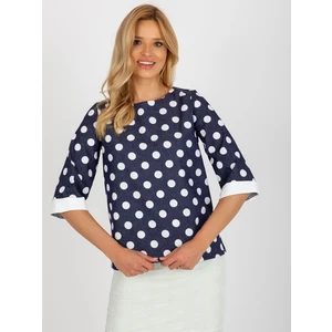 Dark blue polka dot blouse with round neckline