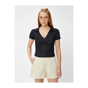 Koton Crop Polo T-Shirt Striped Draping Detailed