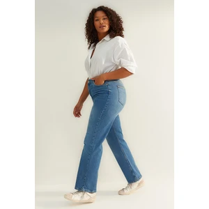 Trendyol Curve Dark Blue High Waist Straight Jeans