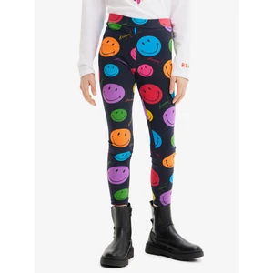 Black Girly Patterned Leggings Desigual Angel Smiley - Girls