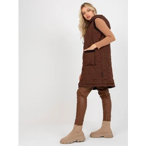 Dark brown women's quilted vest RUE PARIS with hood