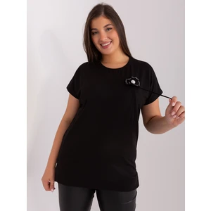 Women's black blouse plus size with short sleeves