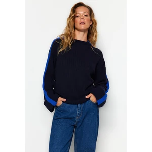 Trendyol Navy Blue Wide Fit Sleeve Fold Knitwear Sweater