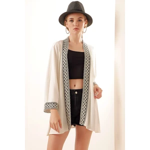 Bigdart 5866 Knitted Embroidered Kimono - White