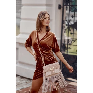 Velour brown dress with clutch neckline