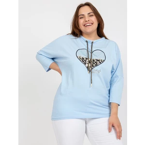 Light blue women's blouse plus size with 3/4 sleeves