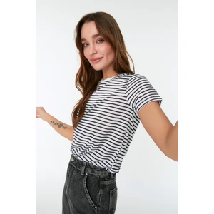 Trendyol Black Striped Basic Dzianinowy T-Shirt