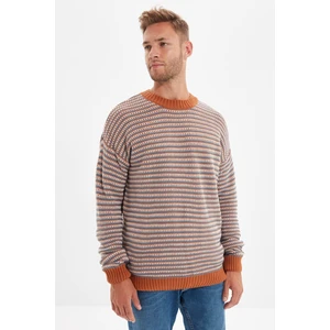 Trendyol Camel Men Regular Crew Neck Żakardowy sweter