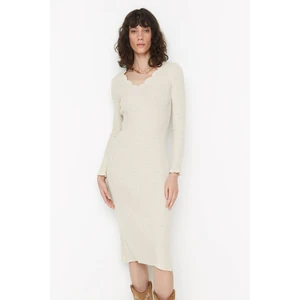 Trendyol Beige V Neck Knitwear Dress