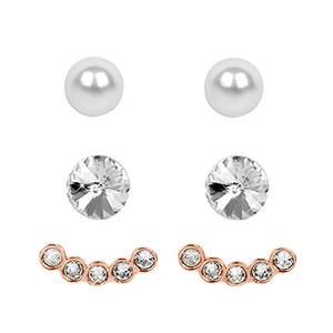 Levien Náušnice Set Ear Cuff 4 v 1 Rose Gold Crystal White