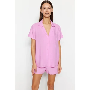 Trendyol Light Pink Viscose Shirt-Shorts Woven Pajama Set