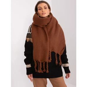 Brown warm scarf with fringe