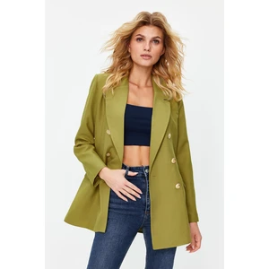 Trendyol Light Khaki Oversize Lined Double Breasted Closure Woven Blazer Jacket