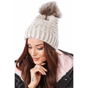 Beige winter cap with ribbing