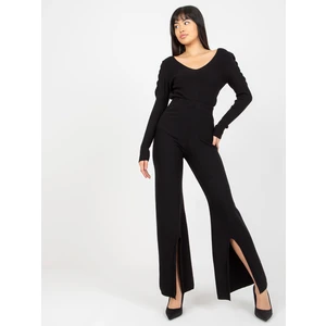 Black knitted trousers with high waist